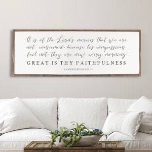 Great Is Thy Faithfulness Wood Sign, , Rustic Wood Sign BEDROOM SIGN - Lamentations 3:22-23