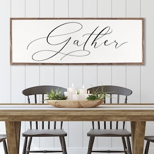 GATHER SIGN FARMHOUSE |  Gather sign // large gather sign // dining room sign // framed gather sign | framed wood sign | gather wood sign