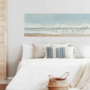 It Is Well With My Soul Coastal Canvas Wall Art, | Christian Wall Art | Coastal Beach Painting | Beach Coastal Wall Art | Farmhouse