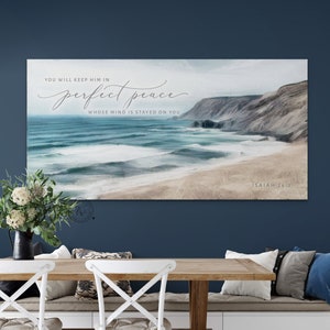 Perfect Peace Coastal Canvas Wall Art, | Christian Wall Art | Coastal Beach Painting | Beach Coastal Wall Art | Isaiah 26:3 Wall Art