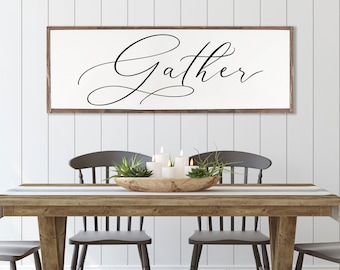 GATHER SIGN FARMHOUSE |  Gather sign // large gather sign // dining room sign // framed gather sign | framed wood sign | gather wood sign