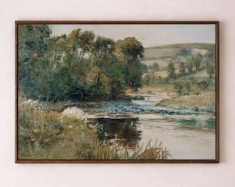 Donde fluyen aguas vivas - Lienzo con paisaje vintage - Decoración de pared escénica atemporal