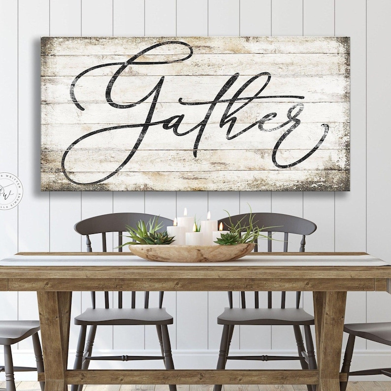 Farmhouse 'gather' Canvas Sign: Rustic Dining Room Wall Art - Etsy