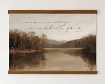 Lienzo impreso con el Salmo 119:90 – Paisaje otoñal, decoración cristiana para el hogar.