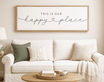 This is Our Happy Place Wood Sign | Masterbedroom Wood Sign | Farmhouse Wood Sign | Family Room Wall Art | Family Room Wall Art |