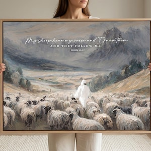 Christian Scripture Canvas Art: My Sheep Hear My Voice, Wood Framed