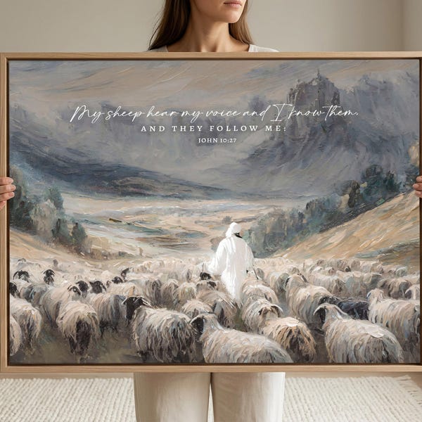 Christian Scripture Canvas Art: My Sheep Hear My Voice, Wood Framed