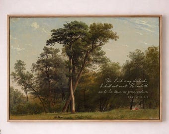 Psalm 23:1-2 Canvas Art – Vintage Landscape, Christian Scripture Wall Decor