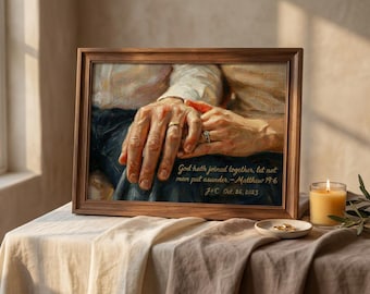 Retrato de manos de pareja personalizado • Arte cristiano personalizado para matrimonio
