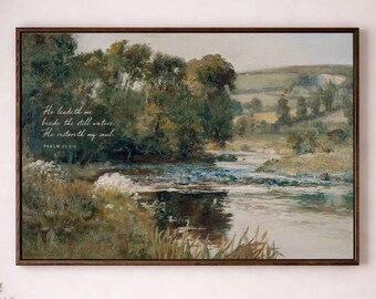 Psalm 23:2-3 Christian Canvas Art – Scripture Home Decor