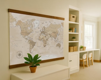 Personalized Canvas World Map: Rustic Family Name Travel Tapestry