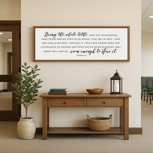 Bring The Whole Tithe Farmhouse Wood Sign | CHRISTIAN WALL ART | Scripture Wall Art | Malachi 3:10 |