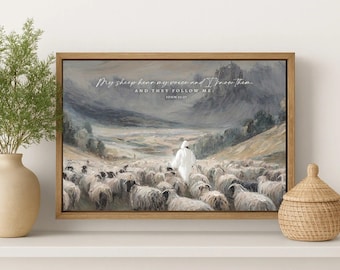 Christian Scripture Canvas Art: My Sheep Hear My Voice, Wood Framed