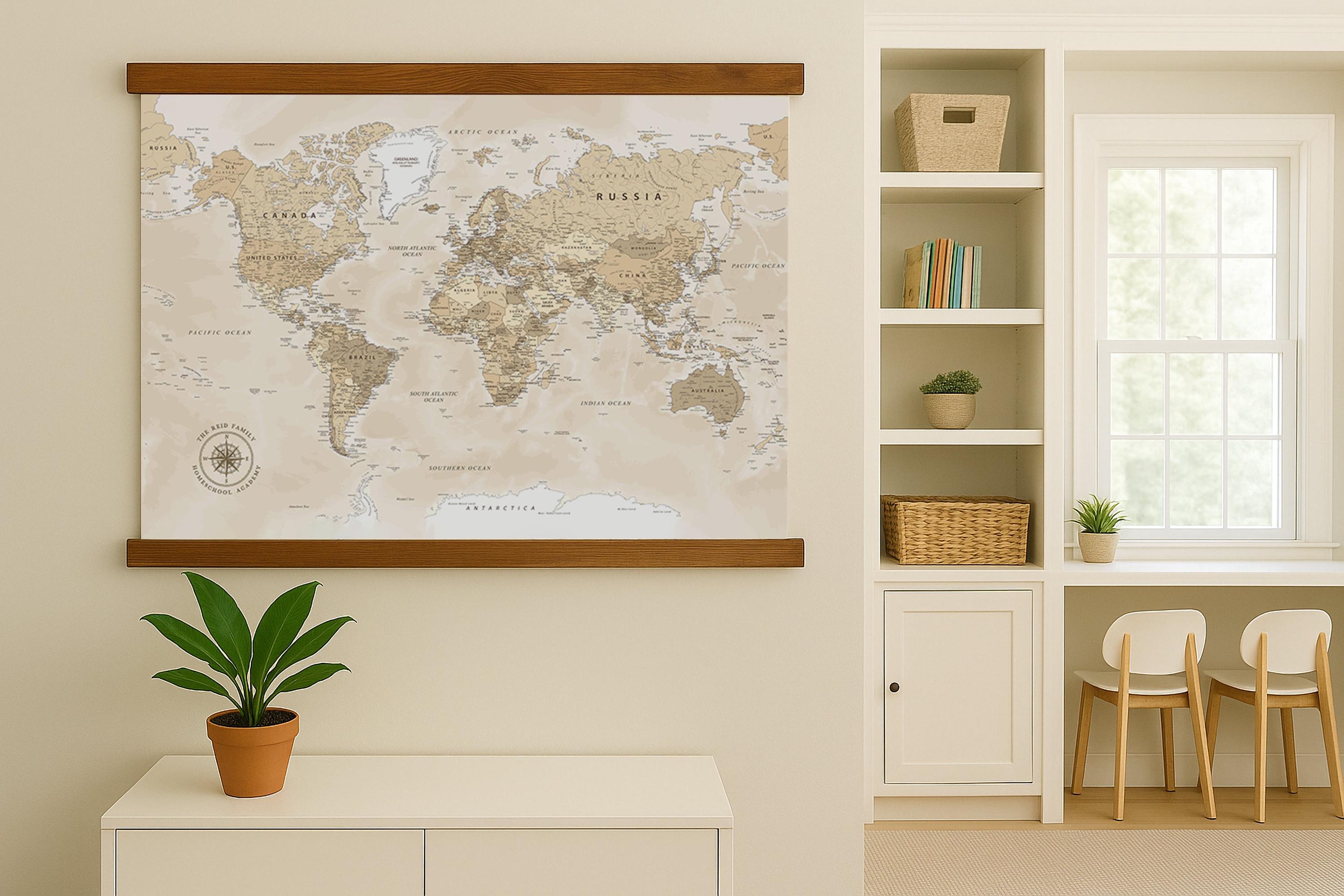 Personalized Canvas World Map: Rustic Family Name Travel Tapestry - Etsy