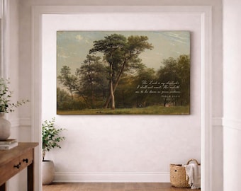 Salmo 23:1-2 - Arte en lienzo - Paisaje vintage, decoración de pared con escrituras cristianas
