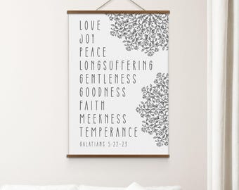 The Fruit of the Spirit | Bible Verse Hanging Canvas | Galatians 5:22-23 Scripture Wall Art Wood Hanging Canvas