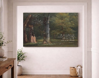 El Lugar Secreto - Lienzo con paisaje vintage - Salmo 91:1 - Decoración de pared escénica atemporal