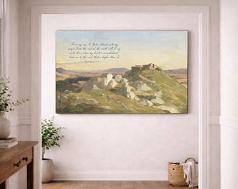 Salmo 61:1-2, lienzo con las Escrituras, paisaje vintage, decoración cristiana para el hogar