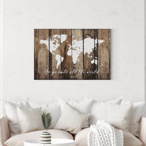 Ga de hele wereld in en predik het evangelie namaak rustieke houten kaart| Marcus 16:15 | Wereldkaart | Rustieke houten wereldkaart | Evangeliewereldkaart