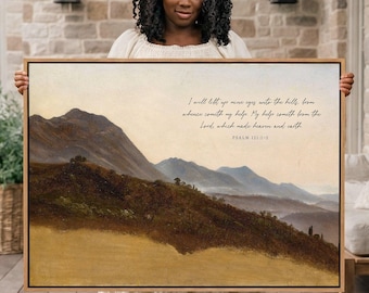 Psalm 121:1-2 Canvas Art – Vintage Landscape, Christian Scripture