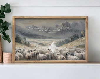 My Sheep Hear My Voice | Oil on Canvas Wall art Print Wood Framed Art | Christian Wall Art | Personalized Sign | John 10:27 | Easter Art