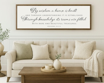 Proverbs 24:3-4 Framed Wood Sign | Christian Wall Art