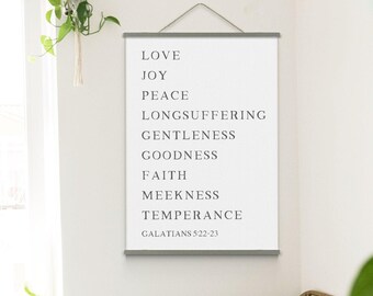 The Fruit of the Spirit | Bible Verse Hanging Canvas | Galatians 5:22-23 Scripture Wall Art Wood Hanging Canvas