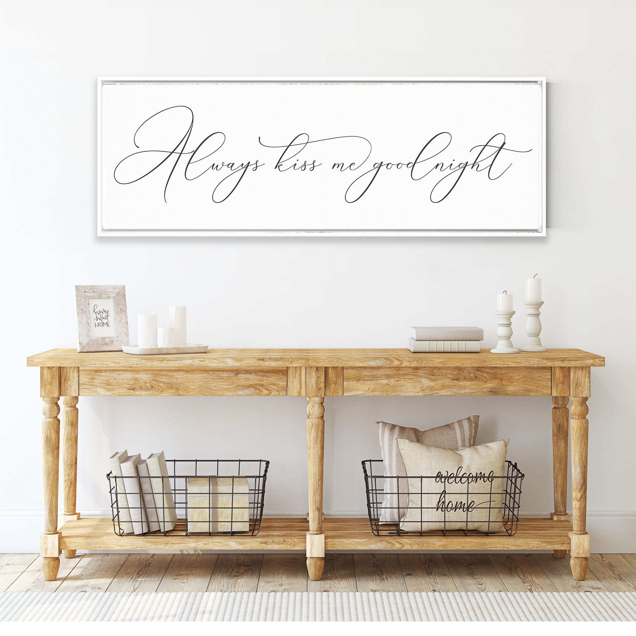 Wandschild „Always Kiss Me Goodnight“ – Rustikales Holzschild Fürs Schlafzimmer (ca. 60x24 Cm)