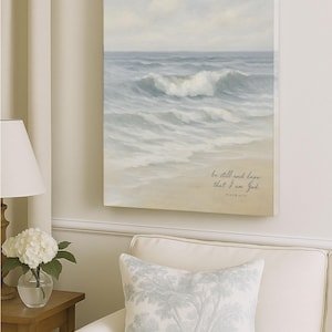 Be Still and Know Psalm 46:10 Wall Art – Christian Coastal Canvas Print – Scripture Decor for Beach House – Framed or Unframed