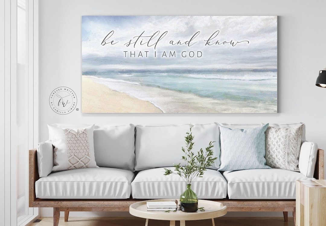 Be Still and Know That I Am God Coastal Canvas Wall Art, Christian Wall