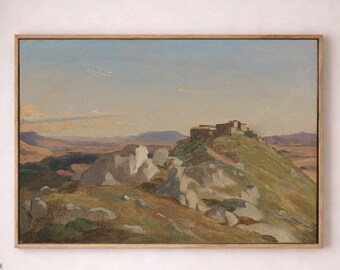 Construido sobre la roca - Lienzo con paisaje vintage: decoración de pared escénica atemporal