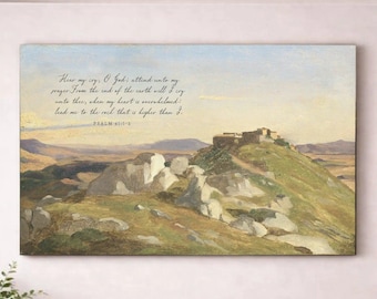 Psalm 61:1-2 Scripture Canvas Art, Vintage Landscape, Christian Home Decor