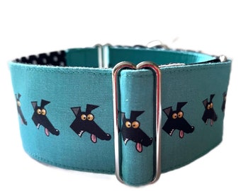 Skipworth Martingale Dog Collar,  1.5” or 2” Wide, also Matching  Martingale & Lead Sets - Turquoise Small Derps