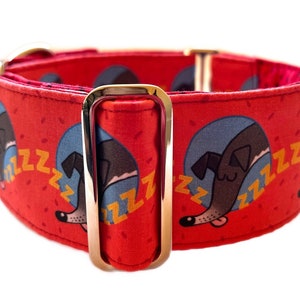 Skipworth Martingale Dog Collar, 1.5” or 2” Wide, Greyhound, Whippet or Sighthound Dog Collar - Rubbernoze Doze Red