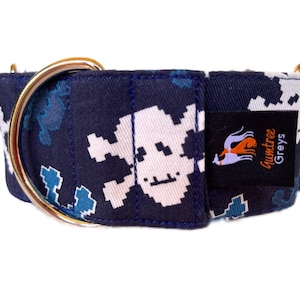 Martingale Dog Collar, 1.5” or 2” Wide, Greyhound, Whippet, Sighthound Dog Collar- Stanley Skull