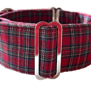 Martingale Dog Collar, 1.5” or 2” Wide, Greyhound, Whippet or Sighthound Dog Collar - Red Tartan