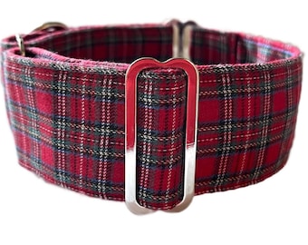 Martingale Dog Collar, 1.5” or 2” Wide, Greyhound, Whippet or Sighthound Dog Collar - Red Tartan