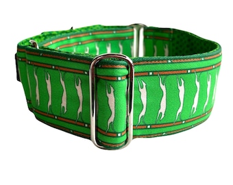 Hound Collection Martingale Collar, Wide Dog Collar, Leads, House Collar & Sets - Leaping Hounds Green