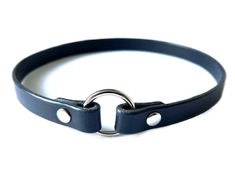 Collare per cani in pelle italiana - Collare identificativo, Collare con targhetta, Collare per levrieri, Collare per cani - Blu notte