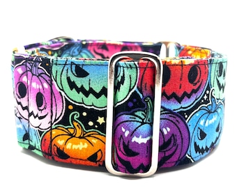 Martingale Dog Collar or Collar & Lead Sets, Wide Collar, Greyhound, Whippet, Sighthound Collar - Neon Pumpkin