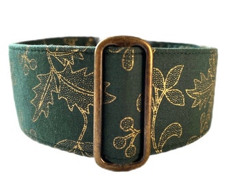 Martingale Dog Collar, 1.5” or 2” Wide, Greyhound, Whippet or Sighthound Dog Collar - Gold on Green