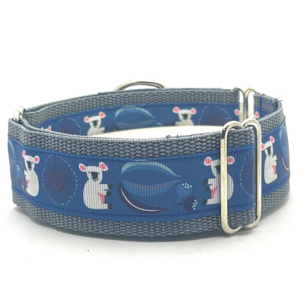 Martingale No-Slip Collar, 1.5” or 2” Wide Sighthound Dog Collar, Greyhound, Whippet Collar - Koala Blue