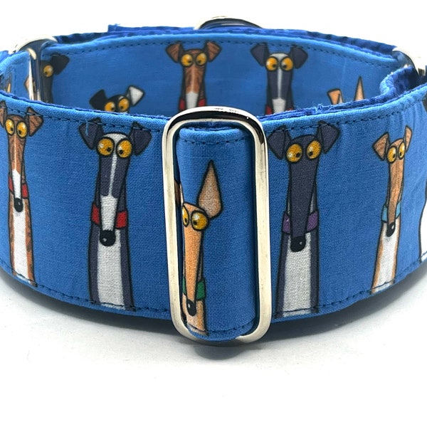 Skipworth Martingale Dog Collar, 1.5” or 2” wide, also Matching Collar & Lead Sets - Greyheads Blue