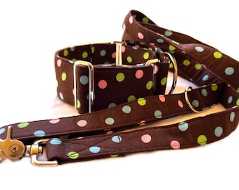 Martingale Dog Collar, 2” Wide Collar & Leads to match, Greyhound, Whippet, Sighthound Dog Collar - Gone Dotty Brown