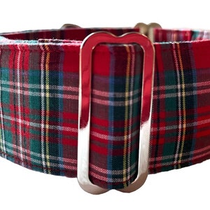 Collier martingale pour chien, 1,5 po. ou 2 po. de large, collier pour chien lévrier, whippet ou lévrier - Tartan rouge et vert