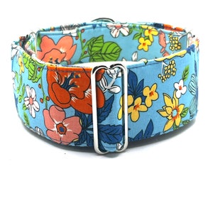 Martingale Dog Collar, 1.5” or 2” Wide, Sighthound Dog Collar, Greyhound, Whippet Collar - Sky Blue Bouquet
