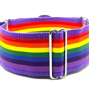 Martingale No-Slip Collar, 2” Wide, Sighthound Dog Collar, Greyhound, Whippet Collar - Grey Pride Rainbow Stripe - Purple, Red, Royal, Aqua