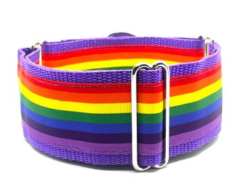 Martingale Collar, Wide Sighthound Dog Collar, Greyhound, Whippet Collar - Grey Pride Rainbow Stripe