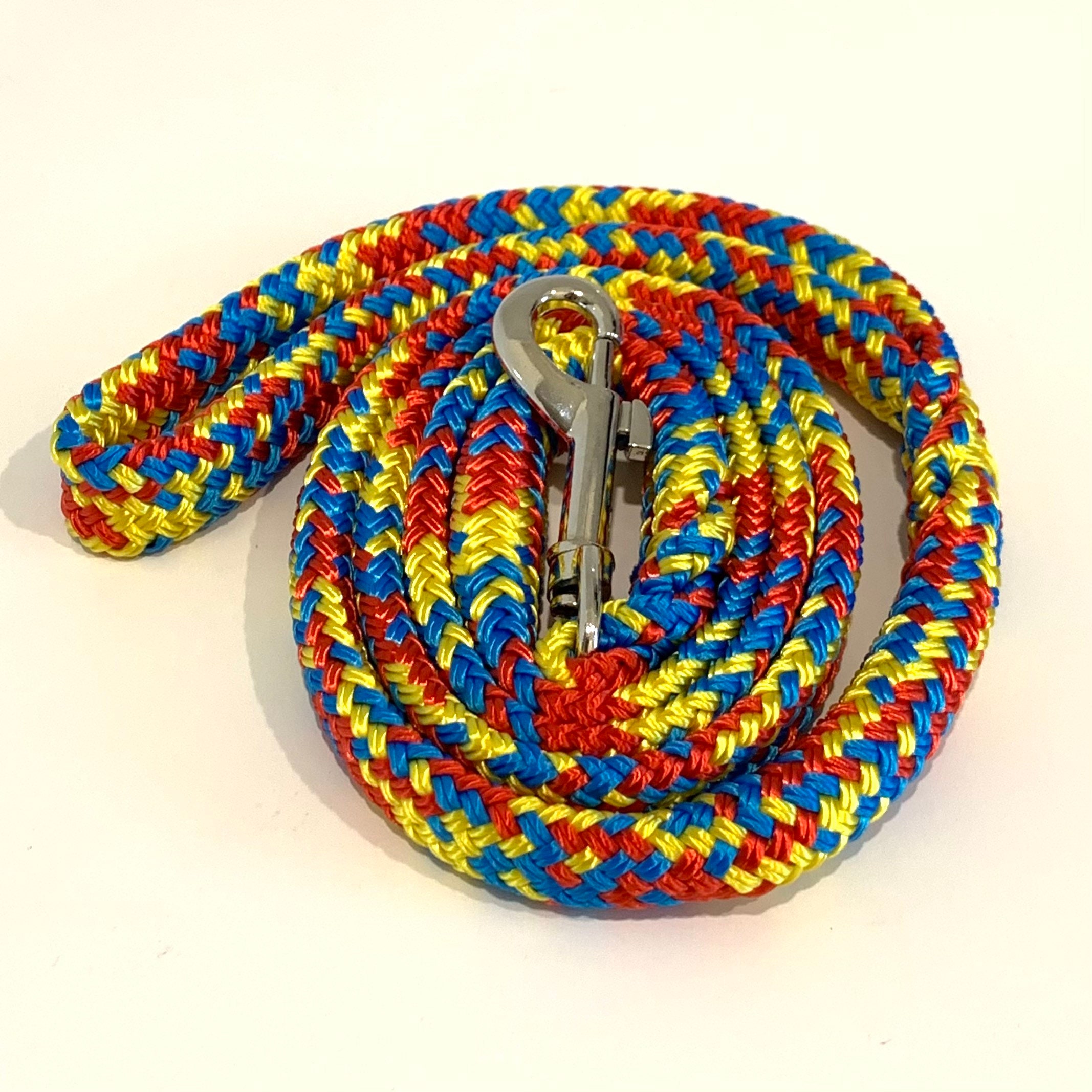Luxe Dog Leash, Rainbow Colours - Red, Blue & Yellow Dog Lead - Luxe Range