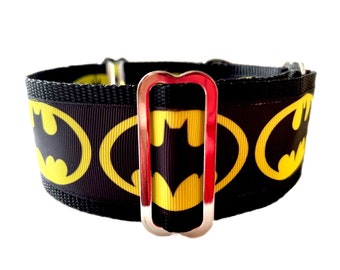 Martingale No-Slip Collar, 1.5” or 2” Wide, Sighthound Dog Collar, Greyhound, Whippet Collar - Batman